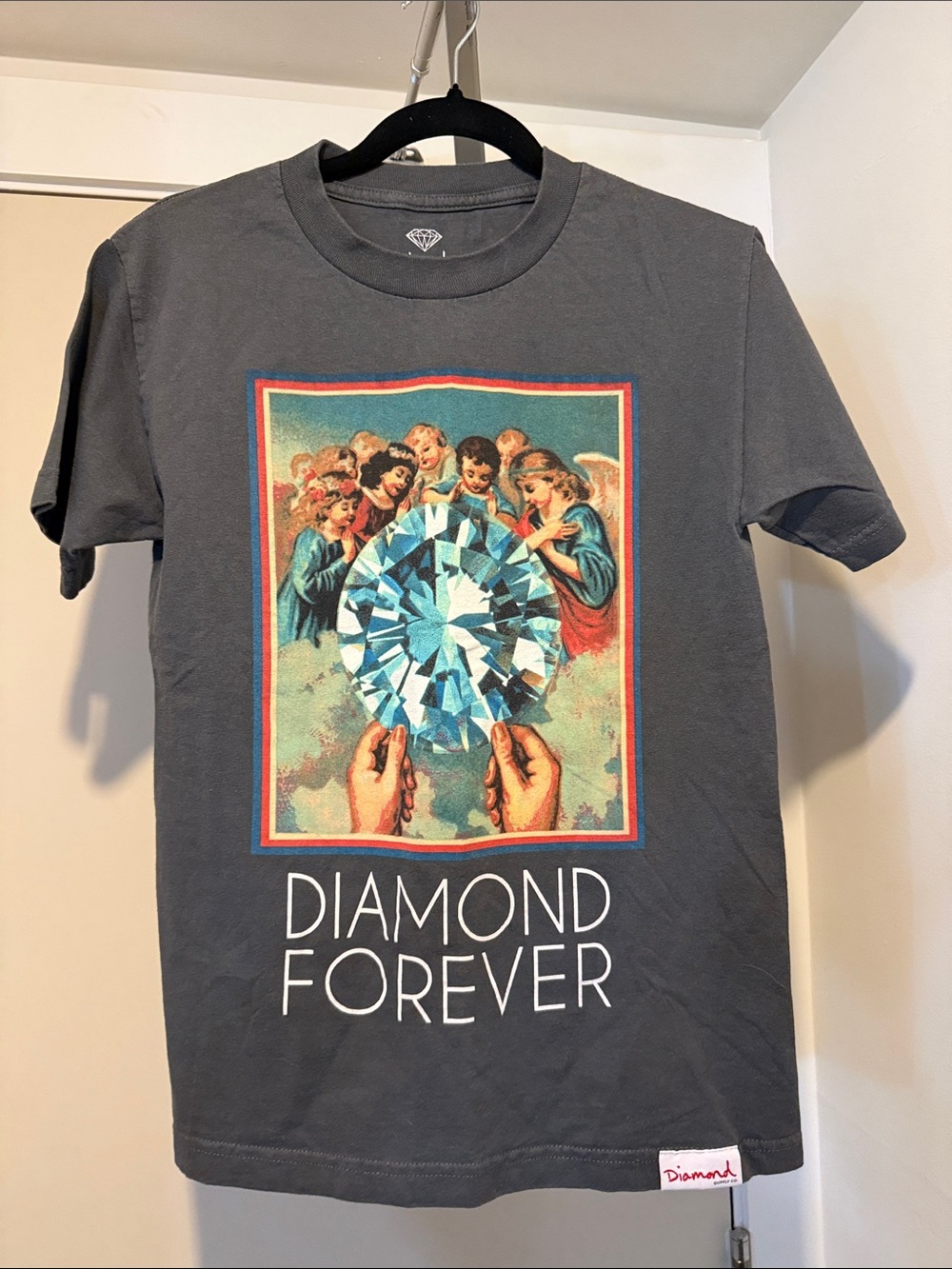 Diamond Supply Co. Gray 'Diamond Forever' Graphic Tee with Blue Gem Print